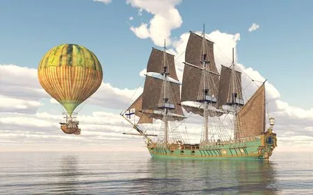 A sailing ship and an airship